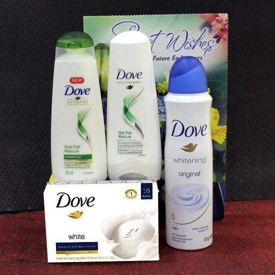 Lovey Dove Hamper - Dove Shampoo, Dove Conditioner, Dove Deo, Dove Soap and  Card