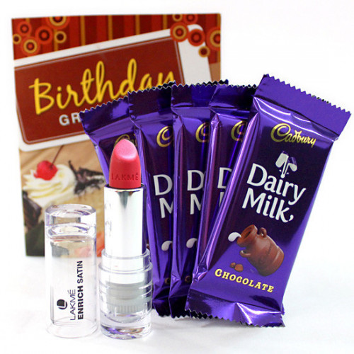 Lakme Milky - Lakme Enrich Satin Lipstick, 5 Dairy Milk and Card