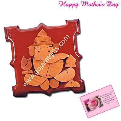 Wooden Slab Ganesha and Card