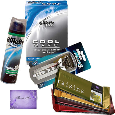 All for Father - Gillette Razor, Foam, Aftershave, Temptations 4 pcs and Card