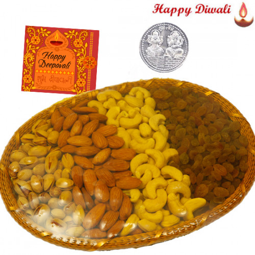 Assorted Basket 400 gms - Assorted Dry Fruits Basket with Laxmi-Ganesha Coin