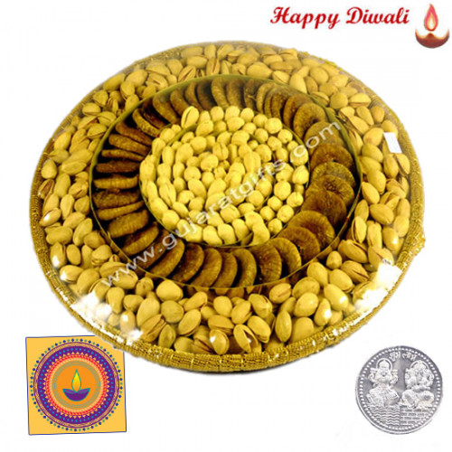 Assorted Basket 800 gms - Assorted Dry Fruits Basket with Laxmi-Ganesha Coin