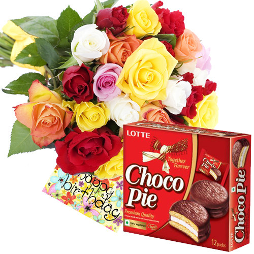 Chocopie - 15 Mix Roses + Chocopie 330 gms + Card