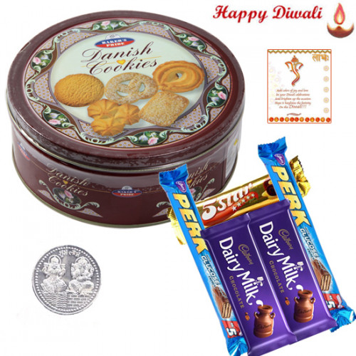 Cookies & Choco - Danish Butter Cookies, 5 Cadbury Bars with Laxmi-Ganesha Coin