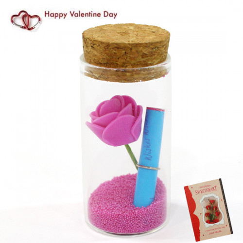 Messages In A Bottle With A Rose Souvenir & Valentine Greeting Card