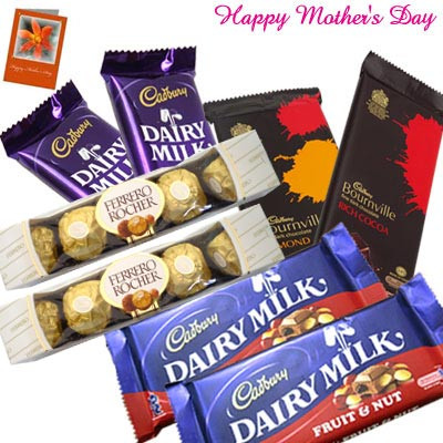 Lots of Chocolates - 2 Ferrero Rocher 4 Pcs, 2 Fruit n Nut, 2 Bournvilles, 2 Dairy Milks and Card