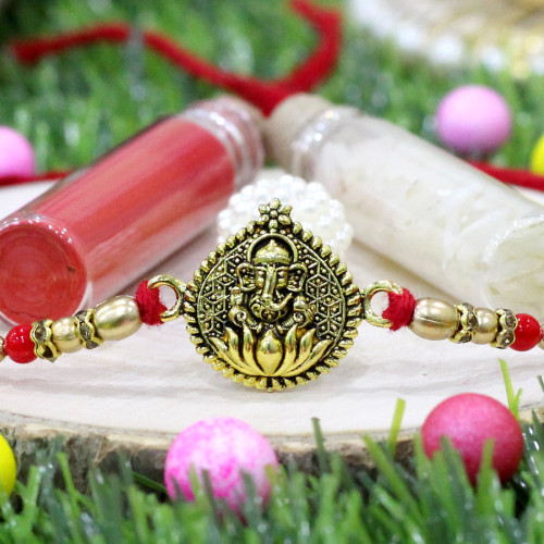 Sacred Ganapati Rakhi with Beads and Pearls