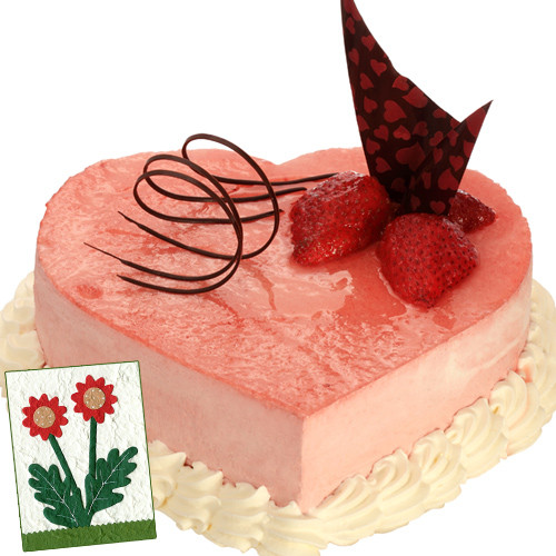 Pink Heart - Strawberry Heart Cake 1 Kg + Card