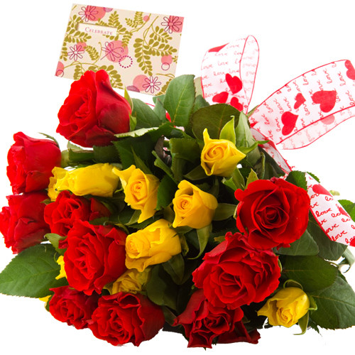 Pleased with Love - 24 Red And Yellow Roses + Card