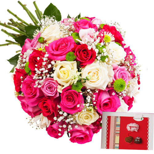 Special GIft - 18 Pink & Red Roses, 4 White Roses + Card