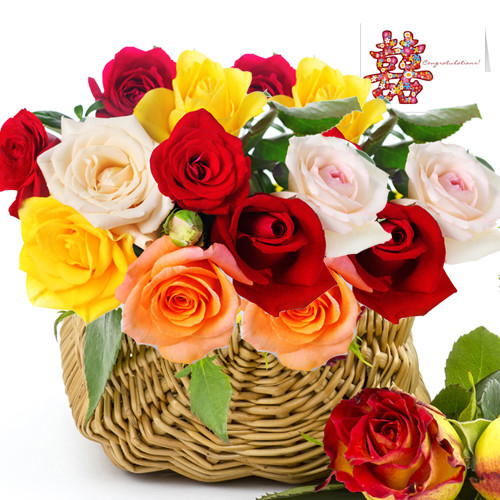Beaming Gift - 35 Mix Roses Basket + Card