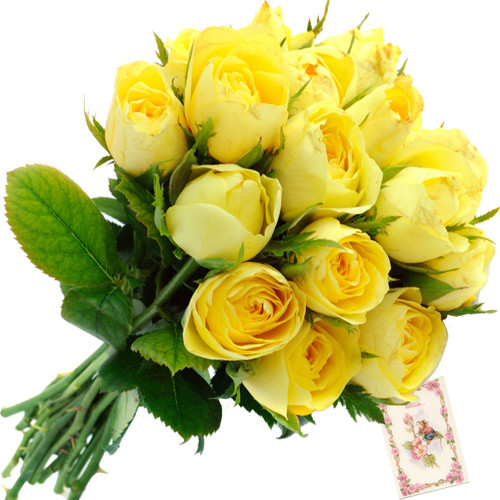 Lucky for You - 12 Yellow Roses Bunch + Card