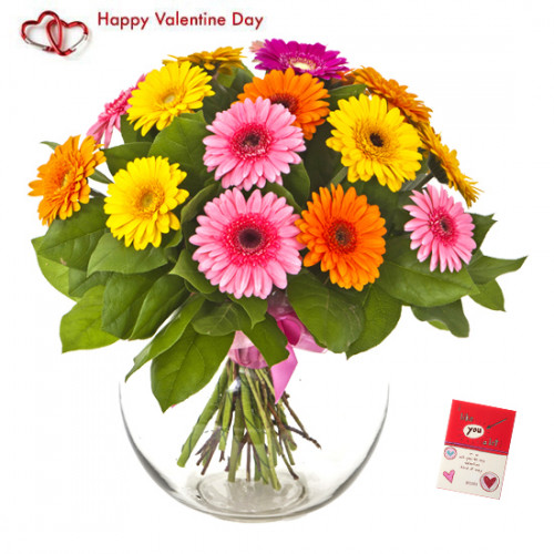 Mix Gerberas - 30 Artificial Mix Gerberas Vase + Valentine Greeting Card