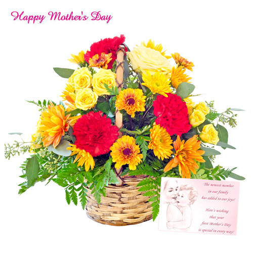 Basket of Assorted Flowers - Basket of 50 Assorted Flowers and Card