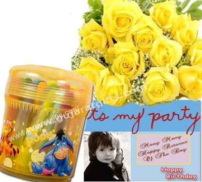 Huggable - Colour Pen Box + Bunch 12 Yellow Roses