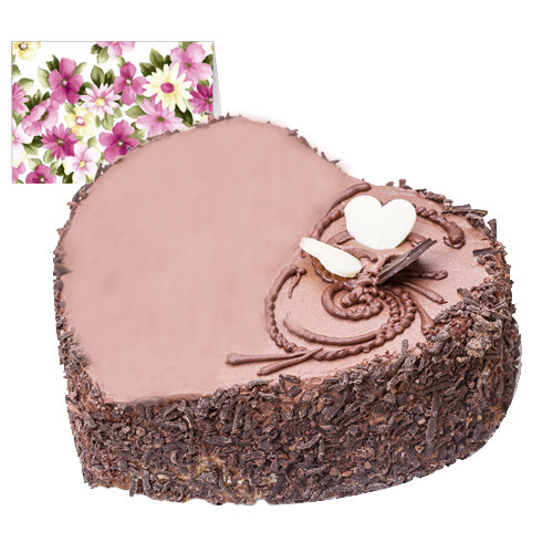 Chocolate Heart Cake (Eggless) 1 Kg + Card