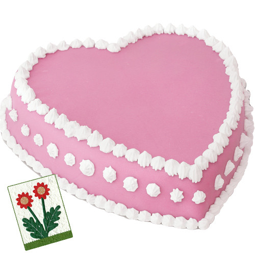 Strawberry Heart Shape Cake 1 Kg + Card