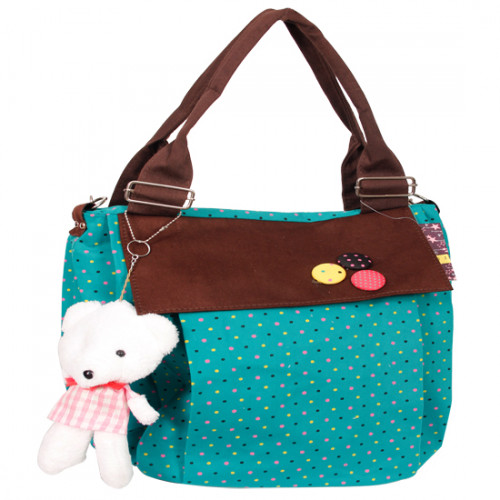 Blue & Brown College Bag with teddy (14 inch by 14 inch)