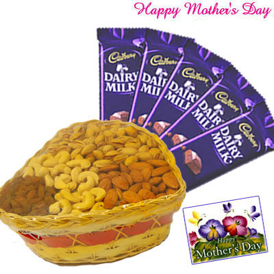 Wonderful Assortment - Assorted Dry Fruits 200 gms Basket, 5 Dairy Milk and Card