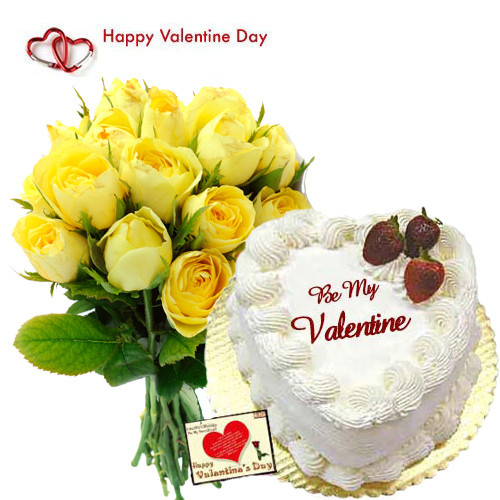 Way of Love - 12 Yellow Roses + Pineapple Heart Cake 1 kg + Card