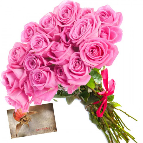 Pink Roses - 12 Artificial Pink Roses + Card