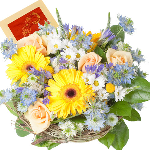 Subtle Concern - 20 Mix Flowers Basket + Card