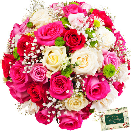 Pleasant Memory - 50 White & Pink Mix Flowers Wreath + Card