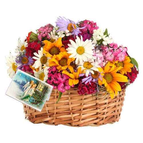Remembering You - 20 Assorted Flowers Basket + Card