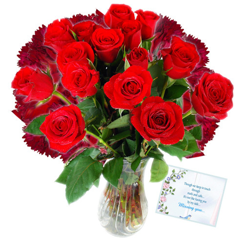 Missing You - 10 Red Roses & 10 Carnations in Vase + Card