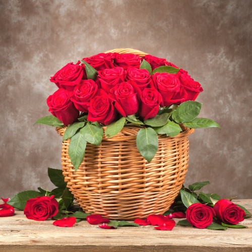 Miles Of Smiles - 25 Red Roses Basket + Card