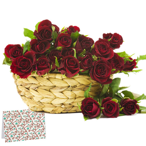 Thinking Of You - 20 Red Roses Basket + Card