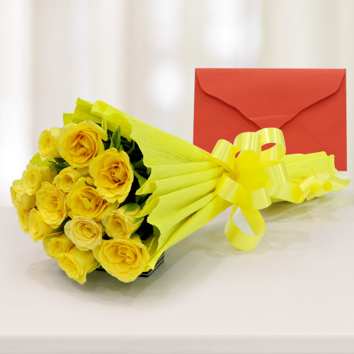 A Lasting Friendship - 12 Yellow Roses Bunch + Card