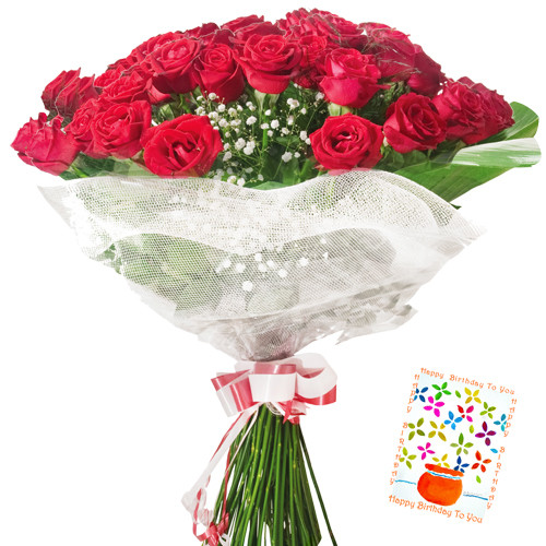 Cute Gift - 75 Red Roses + Card