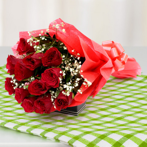 Lovely Roses - 12 Red Roses Bunch + Card