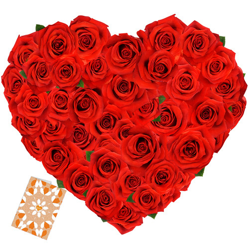 Close to My Heart - Heart Shaped 100 Red Roses + Card