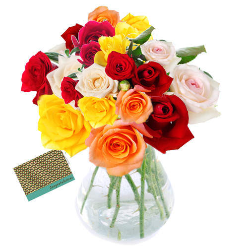 Gift of Love - 30 Mix Roses in Vase + Card