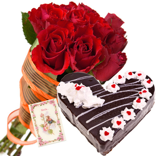 Lovely Wish - 20 Red Roses + Heart Cake 2kg + Card