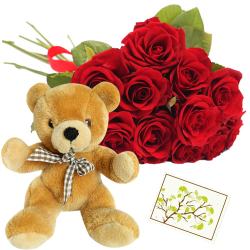 Fragrance of Love - 20 Red Roses + Teddy 6' + Card