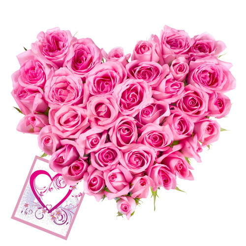 Pink Heart - 30 Pink Roses Heart Shaped Arrangement + Card