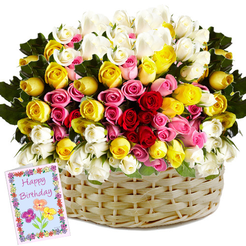 Garden of Roses - 200 Mix Roses Basket + Card