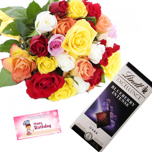 Mix of Lindt - 10 Mix Roses Bunch, Lindt Excellence Chocolate + Card