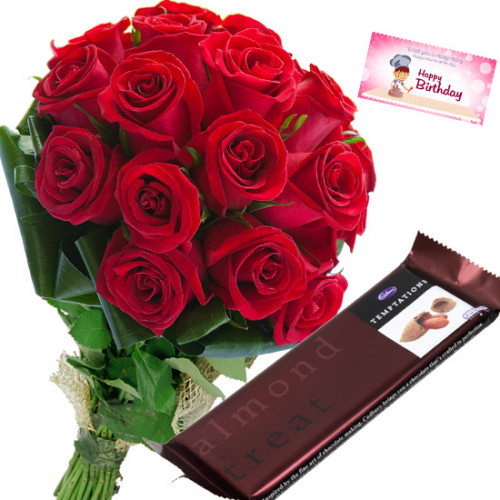 Fine Temptation - 9 Red Roses Bunch, Cadbury Temptation + Card