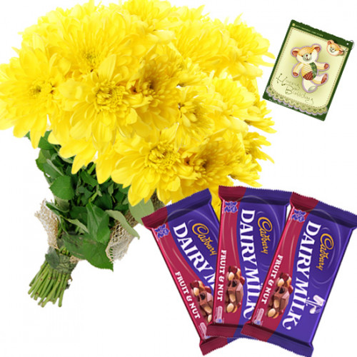 Nutty Carnations - 18 Yellow Carnations Bunch, 3 Fruit N Nut + Card