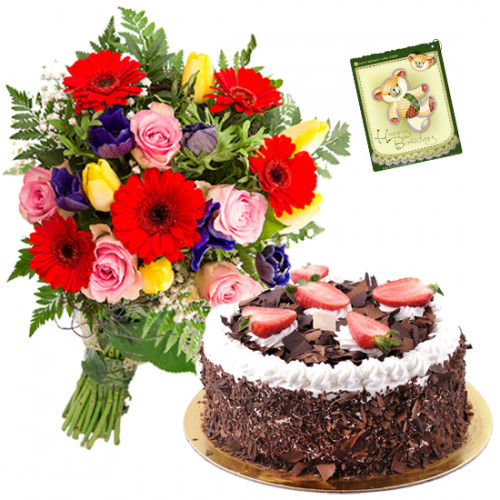 Attachment Enhanced - 15 Mix Flowers Bunch, 1/2 Kg Cake + Card