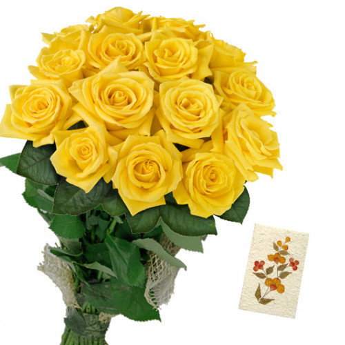 Roses of Fortune - 30 Yellow Roses Bunch & Card