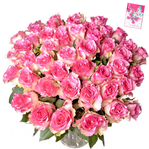 Glory of Pink - 100 Pink Roses in Vase & Card