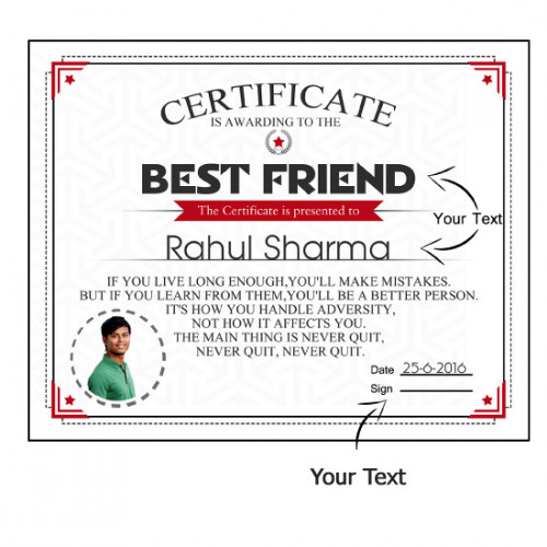 Standard Personalized Certificate 10 inches X 12 inches & Card