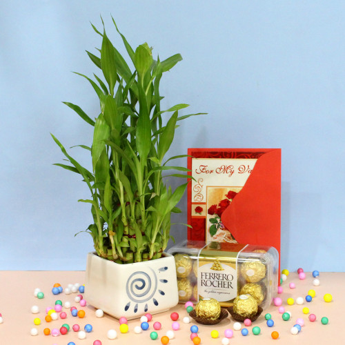 Crunchy Lucky - 2 Layer Lucky Bamboo, Ferrero Rocher 16 pcs & Card