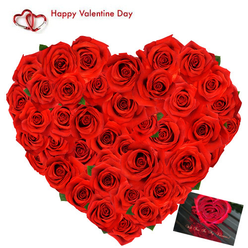 Red Roses Heart - 25 Red Roses Heart Shape Arrangement + Card