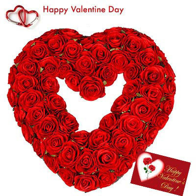 Valentine Heart - 50 Red Roses Heart Shape Arrangement + Card
